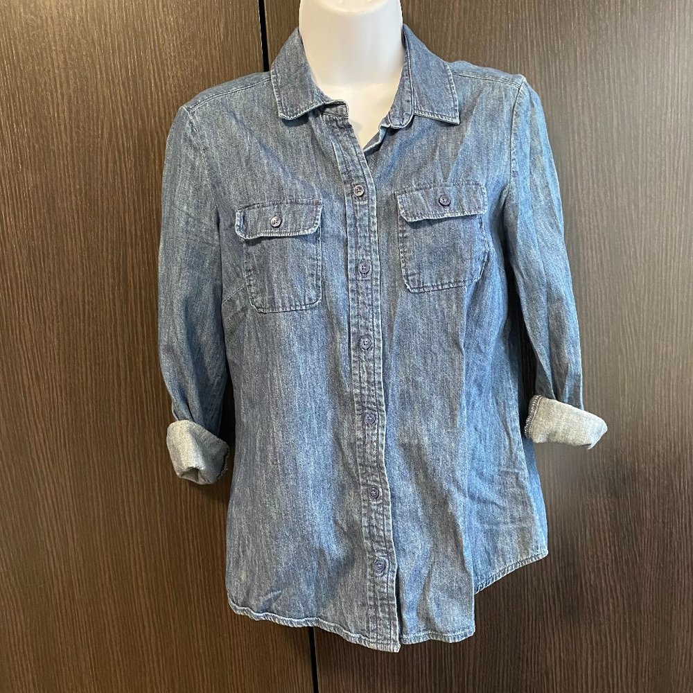 LOFT Dark Chambray Button Down Top